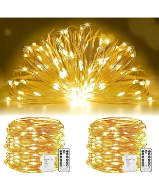 Twinkle Star 2 Pack Copper Wire Fairy Lights Battery Operated with Remote for Wedding Party - 99 ft