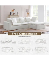 Tribesigns Cloud Modular Sectional Sofa, 118" L-Shaped Sofa Couch with 3 Pillows and Ottoman, Modern Extra Deep Seat Couches for Living Room (White, 3