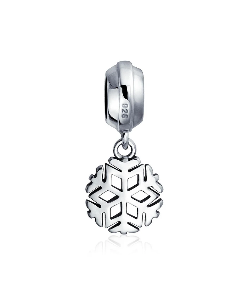 Bling Jewelry Snowflake Christmas Charm Bead Sterling Silver for Bracelets