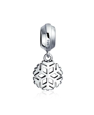 Bling Jewelry Snowflake Christmas Charm Bead Sterling Silver for Bracelets