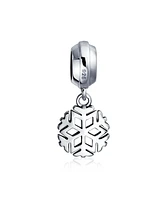 Bling Jewelry Snowflake Christmas Charm Bead Sterling Silver for Bracelets