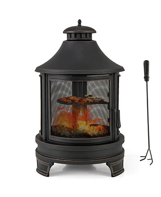 Sugift 30 Inch Outdoor Fire Pit Chiminea with Grill for Garden Bbq