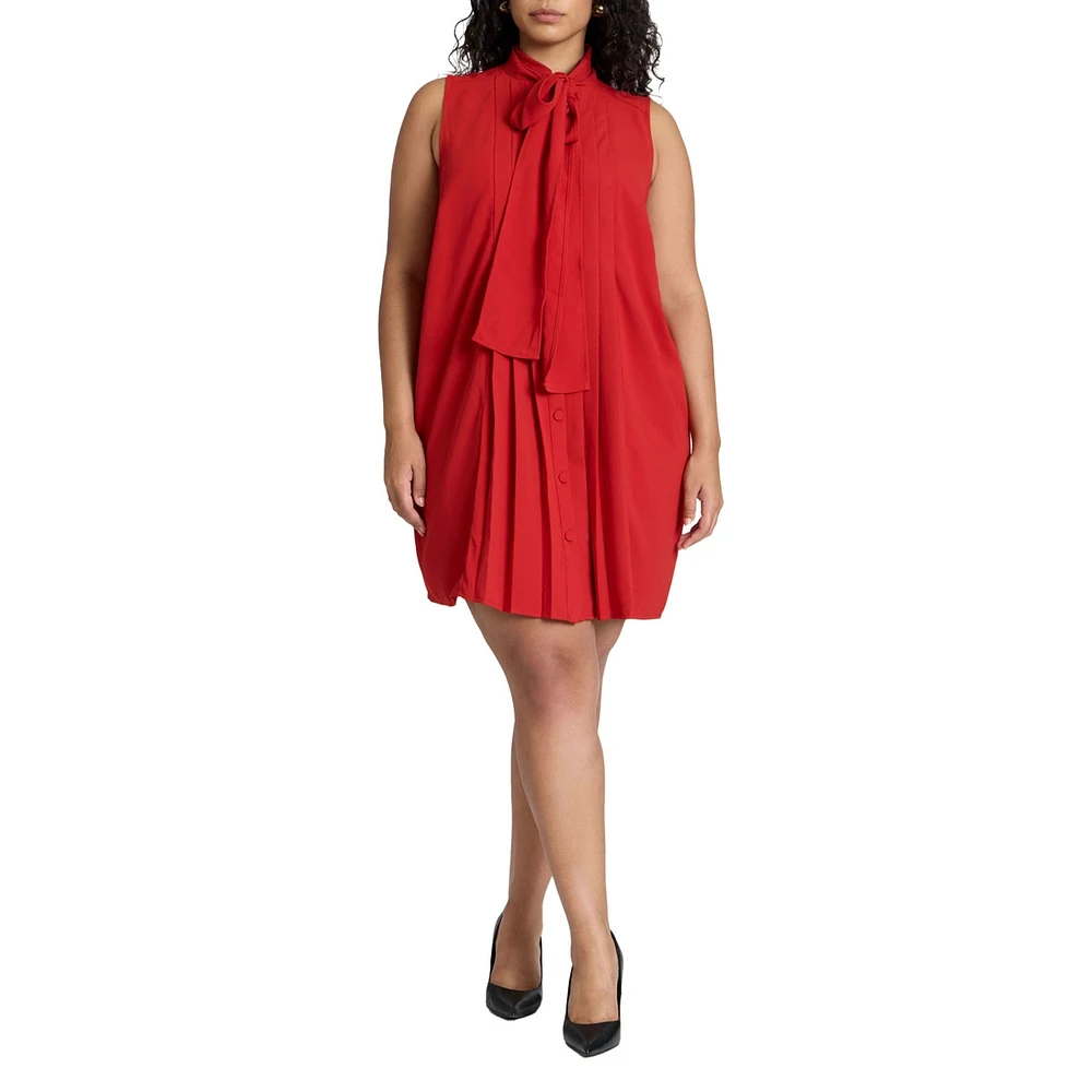 Eloquii Plus Pleated Bow Neck Mini Dress