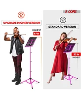 5 Core Music Stand For Sheet Music Portable Tripod Adjustable Folding Note Holder - Pink Higher Version