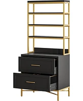 Tribesigns 4-Tier Bookshelf with 2 Drawers, 72.8'' Wooden Tall Bookshelf with Drawers and Open Storage Shelves, Modern Freestanding Bookcase Display B