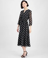 Anne Klein Women's Polka-Dot Smocked Midi Dress