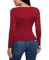 Guess Women's Eliza Rhinestone-Logo Boat-Neck Sweater