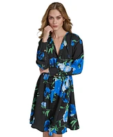 Halston Women's Long-Sleeve Belted A-Line Dress