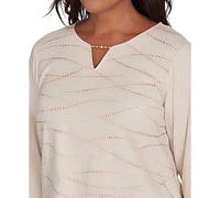 Alfred Dunner Petite Split-Neck Embellished 3/4-Sleeve Top