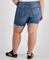 Celebrity Pink Trendy Plus Size Distressed Rolled-Cuff Denim Shorts