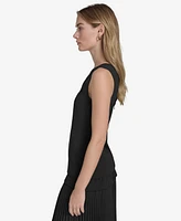 Halston Women's Mixed-Media Jewel-Neck Sleeveless Top