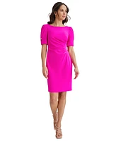 Dkny Women's Ruched Puff-Sleeve Jewel-Neck Dress