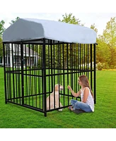 Slickblue Wrought Iron Pet Kennel with Uv Resistant Cover and Security Lock