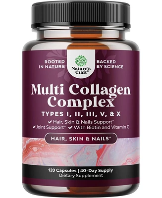Nature's Craft Multi Collagen Complex Capsules, Biotin and Collagen Supplement with BioPerine and Hair Skin and Nails Vitamins, Nature's Craft, 120ct