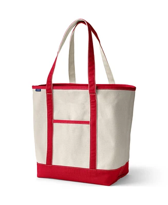 Lands' End Large Natural 5 Pocket Open Top Long Handle Canvas Tote Bag