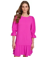 Dkny Women's Balloon-Sleeve Flounce-Hem Shift Dress