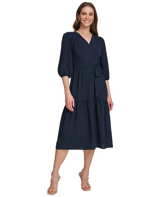 Dkny Women's Balloon-Sleeve Tie-Waist Tiered Dress