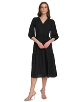 Dkny Women's Balloon-Sleeve Tie-Waist Tiered Dress