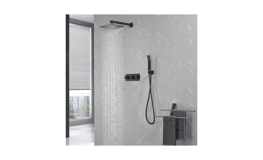 Slickblue Brass Shower Faucet Set Shower System 10 Inch Rainfall Shower Head with Handheld Sprayer Bathroom Luxury Rain Mixer Combo