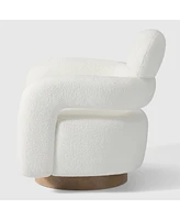 WestinTrends Mid-Century Modern Faux Sherpa Swivel Barrel Accent Chair With Storage Ottoman