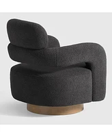 WestinTrends Mid-Century Modern Faux Sherpa Swivel Barrel Accent Chair With Storage Ottoman