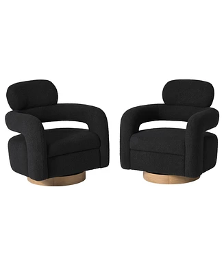WestinTrends Mid-Century Modern Faux Sherpa Swivel Barrel Accent Chair (Set of 2)