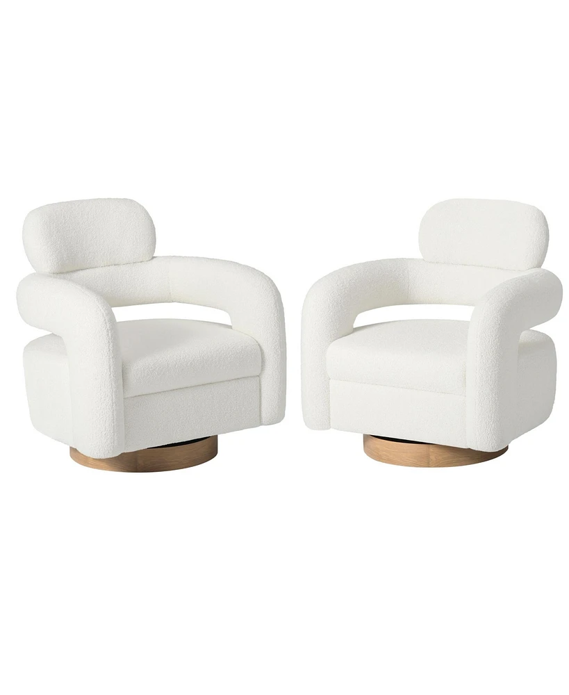 WestinTrends Mid-Century Modern Faux Sherpa Swivel Barrel Accent Chair (Set of 2)