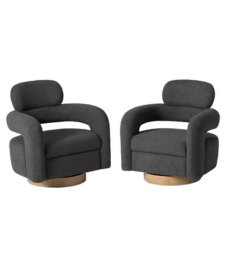 WestinTrends Mid-Century Modern Faux Sherpa Swivel Barrel Accent Chair (Set of 2)