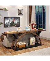 Tribesigns 70.87" Console Tables for Entryway, Narrow Long Entryway Table with Storage Shelf, 2-Tier Rustic Sofa Half Moon Frame Hallwa