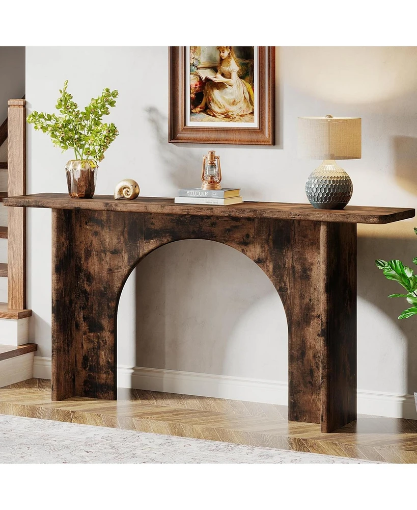 Tribesigns 63-Inch Console Table, Farmhouse Wood Sofa Wall Table Entryway Table with Curved Arch Brace, Thickened Accent Table for Entrance, Hallway,