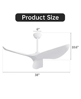 Sofucor 38" Abs Ceiling Fan Without Lights White