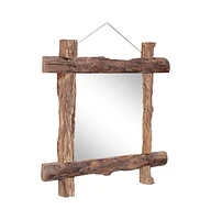 vidaXL Log Mirror Natural 27.6"x27.6"x0" Recycled Teak Wood