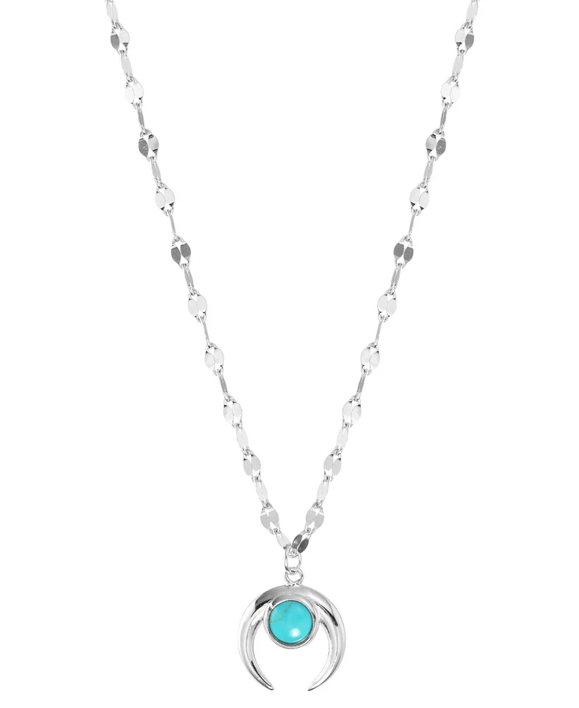 Simulated Turquoise Horn Pendant Necklace in Sterling Silver, 16" + 2" extender