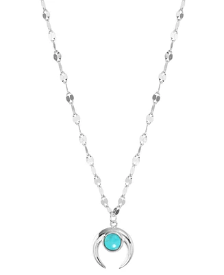 Simulated Turquoise Horn Pendant Necklace in Sterling Silver, 16" + 2" extender