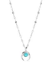 Simulated Turquoise Horn Pendant Necklace in Sterling Silver, 16" + 2" extender