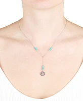 Simulated Turquoise Compass Lariat Necklace in Sterling Silver, 16" + 2" extender