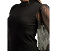 Bcx Women's Pleated-Sleeve Mock-Neck Sweater