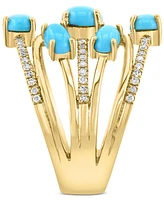 Effy Turquoise & Diamond (1/4 ct. t.w.) Multirow Statement Ring in 14k Gold