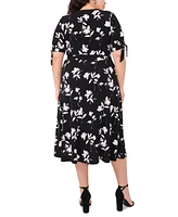 Msk Plus Printed V-Neck Tie-Waist Midi Dress