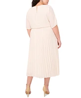 Msk Plus Round-Neck Flutter-Sleeve Pleated Midi Dress