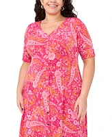 Msk Plus Paisley-Print Short-Sleeve Shirtdress