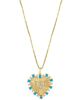 Effy Turquoise & Diamond (1/8 ct. t.w.) Sunray Heart 18" Pendant Necklace in 14k Gold