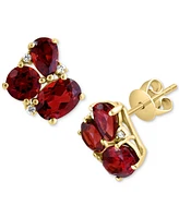 Effy Garnet (4-5/8 ct. t.w.) & Diamond (1/20 ct. t.w.) Mixed Cut Cluster Stud Earrings in 14k Gold