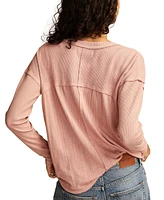 Lucky Brand Women's Mixed-Media V-Neck Long-Sleeve Top