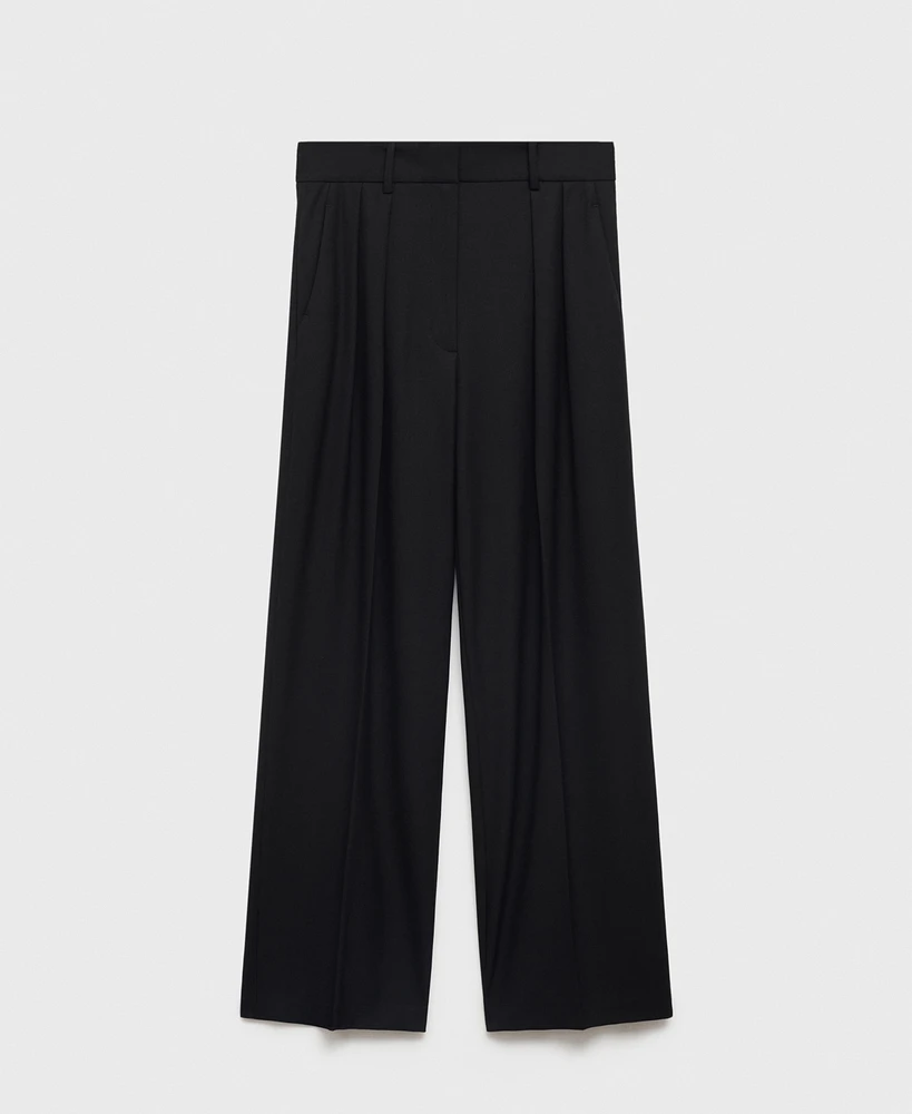 Mango Women's Wide Leg Pleated Pants