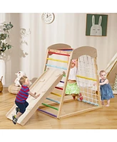 Gouun 6-in-1 Jungle Gym Wooden Indoor Playground with Double-Sided Ramp and Monkey Bars