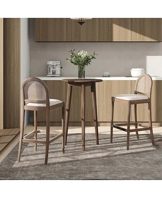 30.5" Curved Back Rattan Bar Stool, Set of 2,Upholstered Chairs Ivory White Fabric-The Pop Home