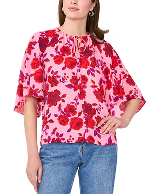 Sam & Jess Women's Tie-Neck Floral-Print Raglan-Sleeve Top