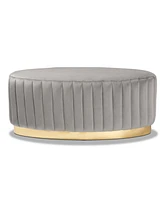Baxton Studio Kirana Glam and Luxe Navy Blue Velvet Fabric Upholstered and Gold Pu Leather Ottoman