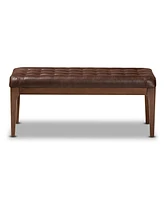 Baxton Studio Walsh Mid-Century Modern Dark Brown Leather-Effect Polyester Fabric Upholstered and Walnut Brown Finished Wood Dining Bench